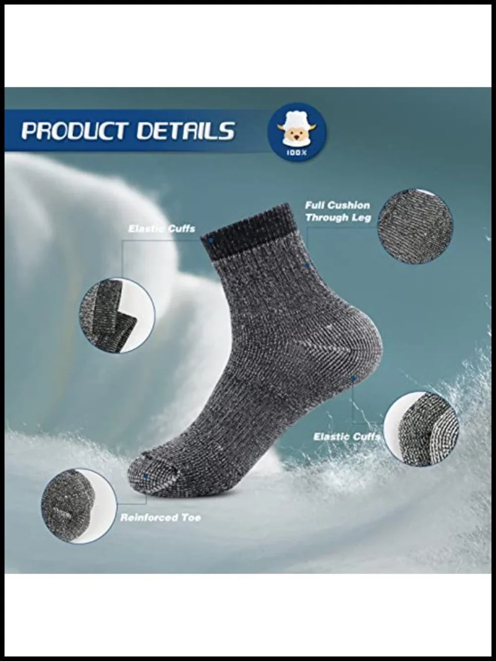 Men's Merino Wool Hiking Socks Thermal Crew Winter Trekking Cycling 4 Pack
